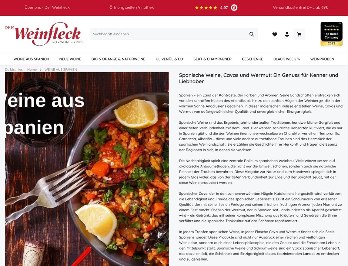 Screenshot vom Projekt Der Weinfleck Shopware